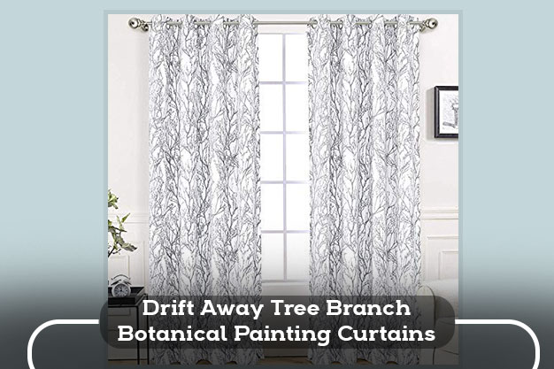 Drift Away Tree Branch Botanical Painting Curtains