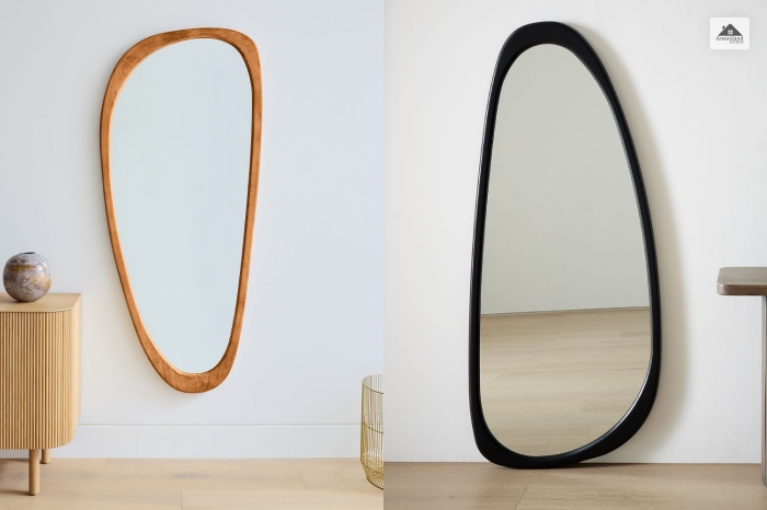 Mid-Century Asymmetrical Wood Framed Mirror