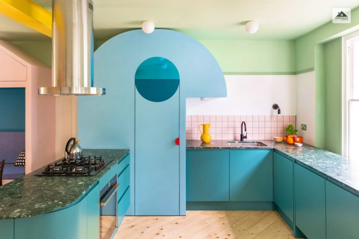 Seamless Teal Kitchen Cabinet