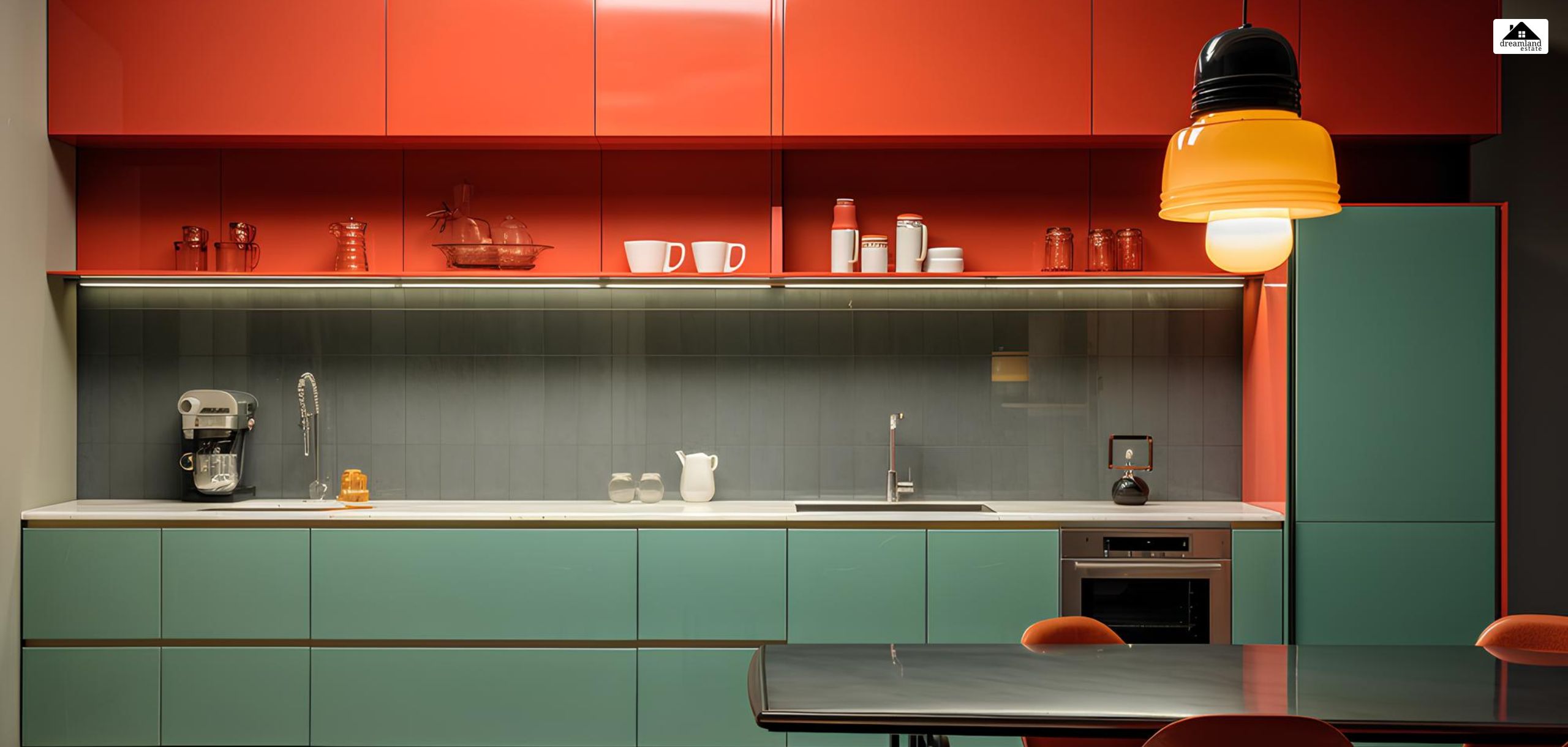 Teal And Red Kitchen Cabinet