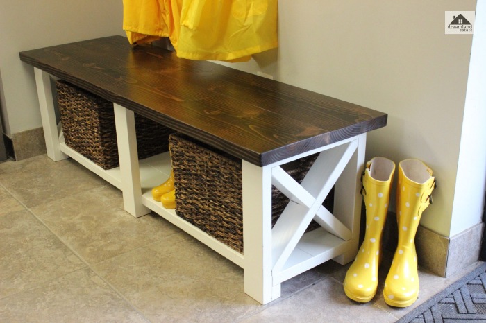 Wood And White Mudroom Bench With Storage