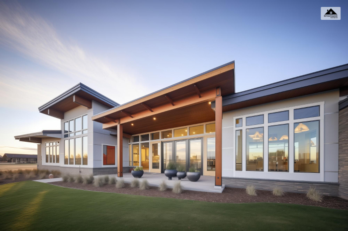 Black & white barndominium with wood accents